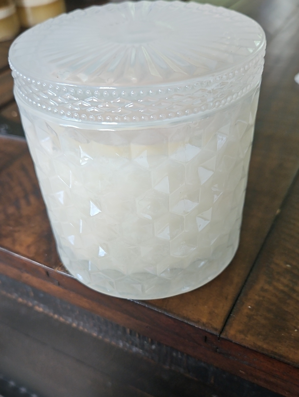 Sanctuary White Textured Glass Jar Candle with Lid